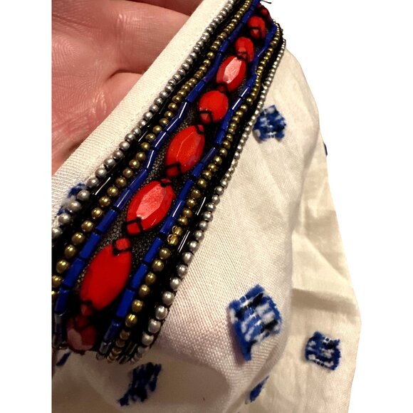 Pinko Womens Wasabi Top Beaded V-Neck Crochet Trim UK 42 Cotton Made in Italy - Picture 9 of 11